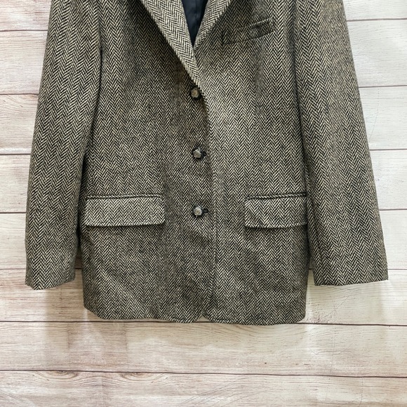 VINTAGE LAUREN RALPH LAUREN TWEED EQUESTRIAN 100% WOOL BLAZER IN HERRINGBONE - Picture 6 of 9